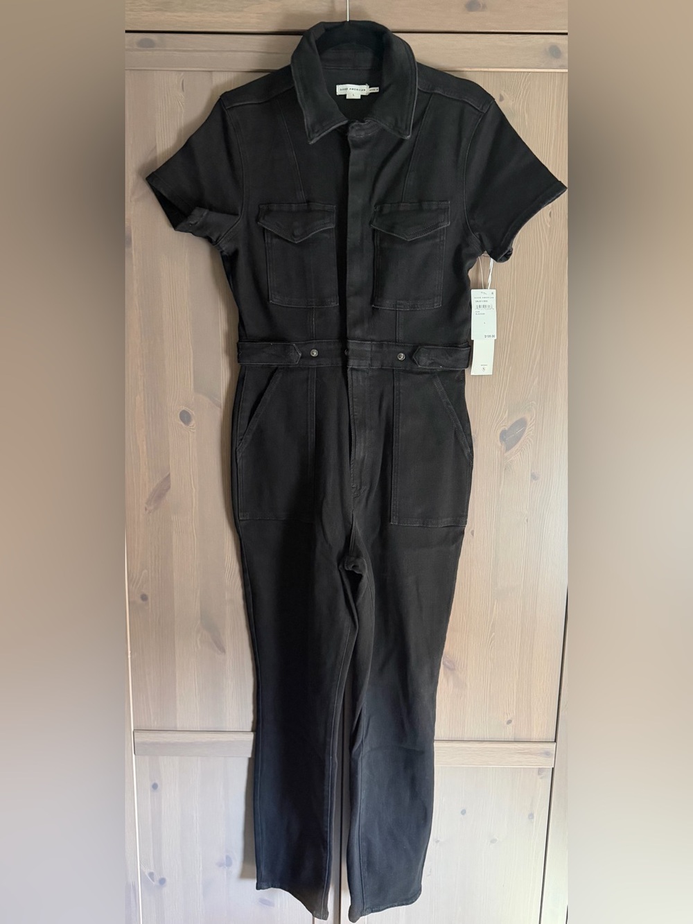 Good American Black Short-Sleeve Utility Jumpsuit
